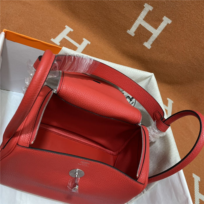 Hermes Lindy 26/30cm Bag Clemence Leather In Red WAX High