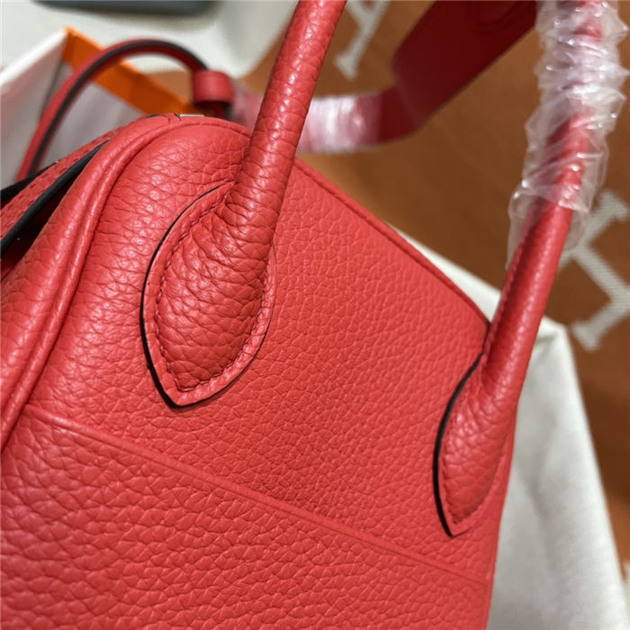 Hermes Lindy 26/30cm Bag Clemence Leather In Red WAX High