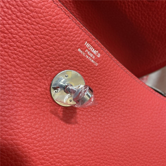 Hermes Lindy 26/30cm Bag Clemence Leather In Red WAX High