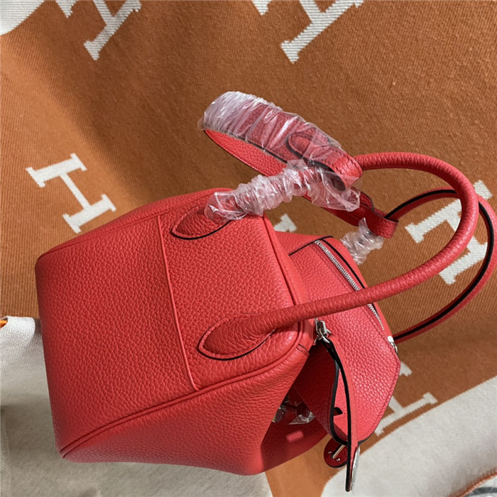 Hermes Lindy 26/30cm Bag Clemence Leather In Red WAX High