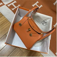 Hermes Lindy 26/30cm Bag Clemence Leather In Orange Gold-Metal WAX High