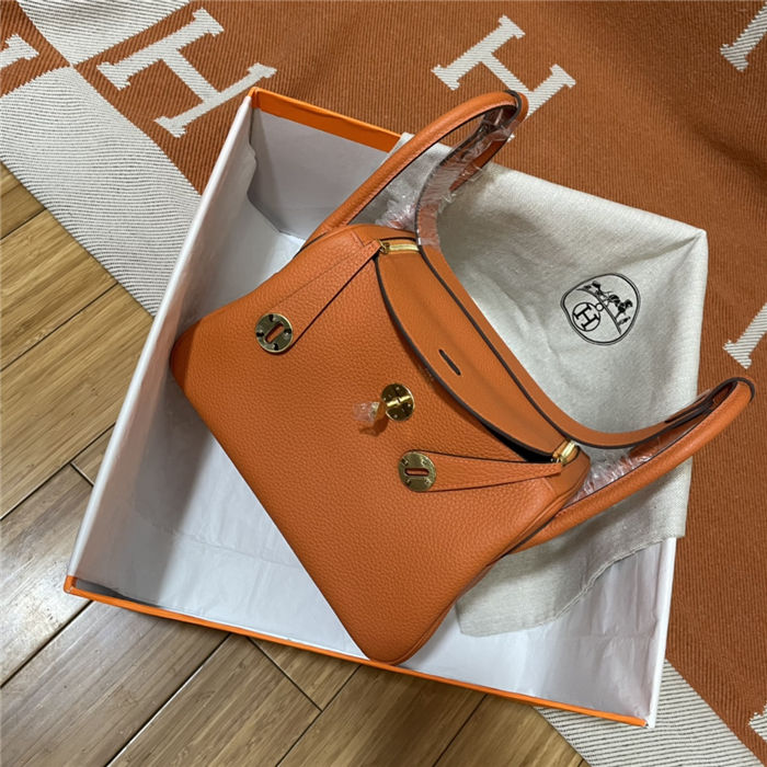 Hermes Lindy 26/30cm Bag Clemence Leather In Orange Gold-Metal WAX High