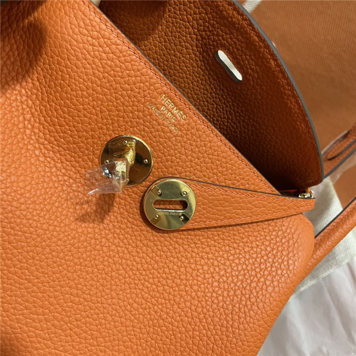 Hermes Lindy 26/30cm Bag Clemence Leather In Orange Gold-Metal WAX High