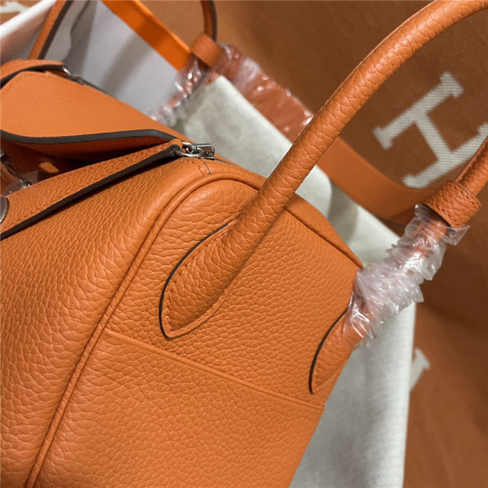 Hermes Lindy 26/30cm Bag Clemence Leather In Orange Silver-Metal WAX High