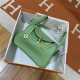 Hermes Lindy 26/30cm Bag Clemence Leather In Lt-Green Gold-Metal WAX High