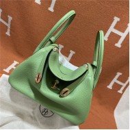 Hermes Lindy 26/30cm Bag Clemence Leather In Lt-Green Gold-Metal WAX High