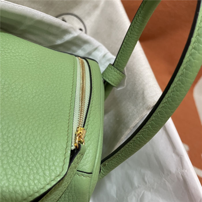 Hermes Lindy 26/30cm Bag Clemence Leather In Lt-Green Gold-Metal WAX High