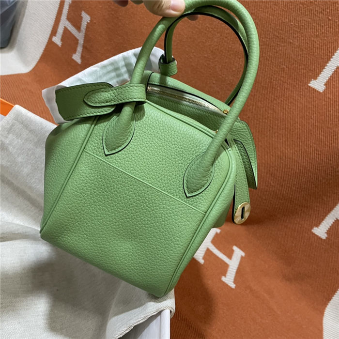 Hermes Lindy 26/30cm Bag Clemence Leather In Lt-Green Gold-Metal WAX High