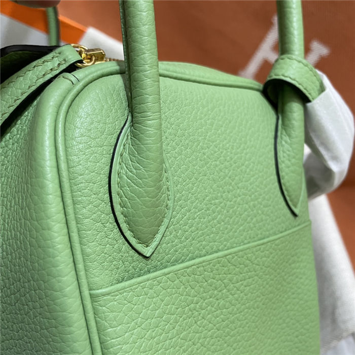 Hermes Lindy 26/30cm Bag Clemence Leather In Lt-Green Gold-Metal WAX High