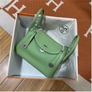 Hermes Lindy 26/30cm Bag Clemence Leather In Lt-Green Silver-Metal WAX High