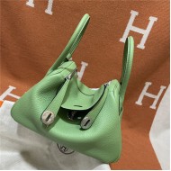 Hermes Lindy 26/30cm Bag Clemence Leather In Lt-Green Silver-Metal WAX High