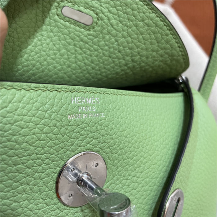 Hermes Lindy 26/30cm Bag Clemence Leather In Lt-Green Silver-Metal WAX High