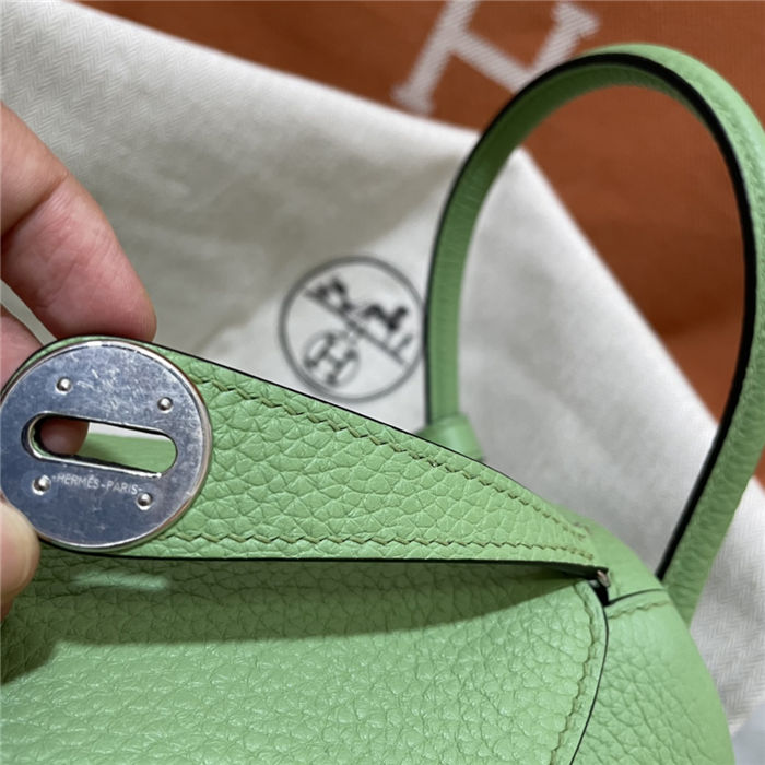 Hermes Lindy 26/30cm Bag Clemence Leather In Lt-Green Silver-Metal WAX High