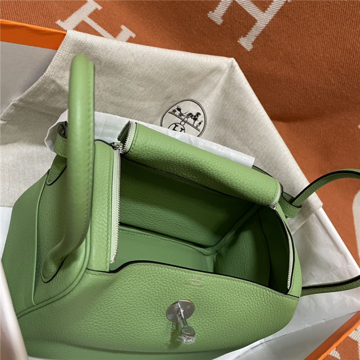 Hermes Lindy 26/30cm Bag Clemence Leather In Lt-Green Silver-Metal WAX High