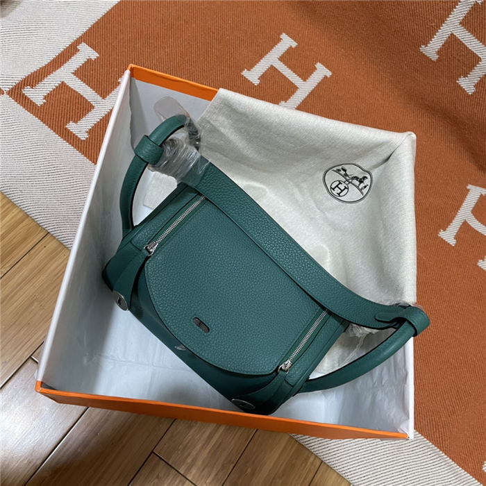 Hermes Lindy 26/30cm Bag Clemence Leather In Olive Silver-Metal WAX High