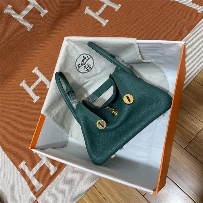 Hermes Lindy 26/30cm Bag Clemence Leather In Olive Gold-Metal WAX High