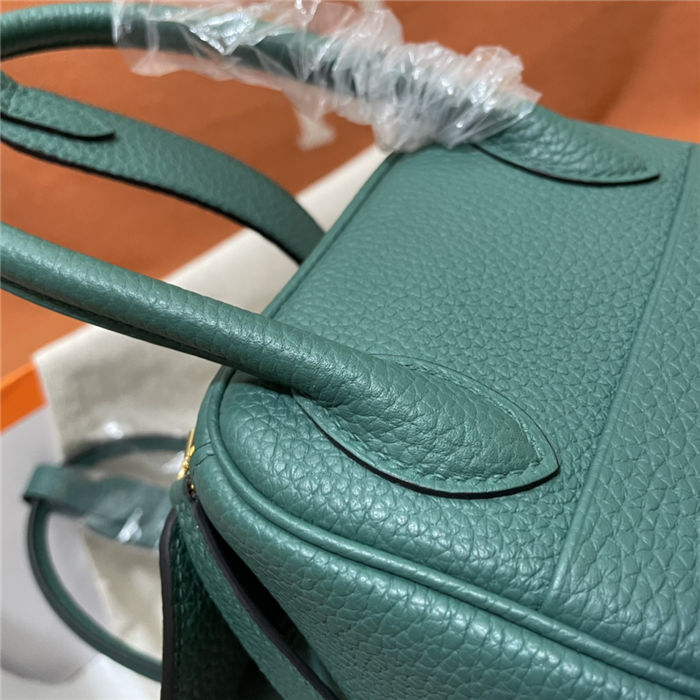 Hermes Lindy 26/30cm Bag Clemence Leather In Olive Gold-Metal WAX High