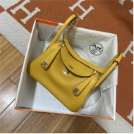 Hermes Lindy 26/30cm Bag Clemence Leather In Yellow Gold-Metal WAX High