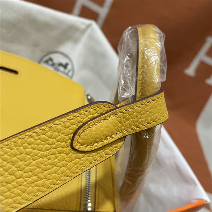 Hermes Lindy 26/30cm Bag Clemence Leather In Yellow Silver-Metal WAX High