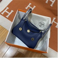 Hermes Lindy 26/30cm Bag Clemence Leather In Navy Gold-Metal WAX High