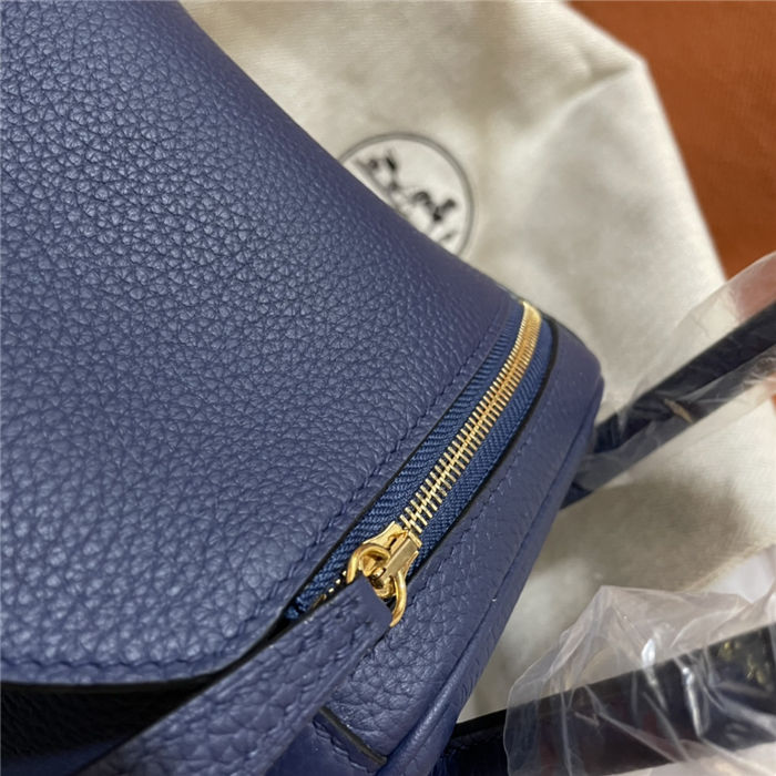 Hermes Lindy 26/30cm Bag Clemence Leather In Navy Gold-Metal WAX High