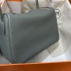 Hermes Lindy 26/30cm Bag Clemence Leather In Grey-Green Gold-Metal WAX High