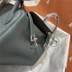 Hermes Lindy 26/30cm Bag Clemence Leather In Grey-Green Silver-Metal WAX High