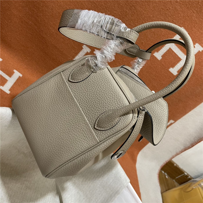 Hermes Lindy 26/30cm Bag Clemence Leather In Tourterelle Silver-Metal WAX High