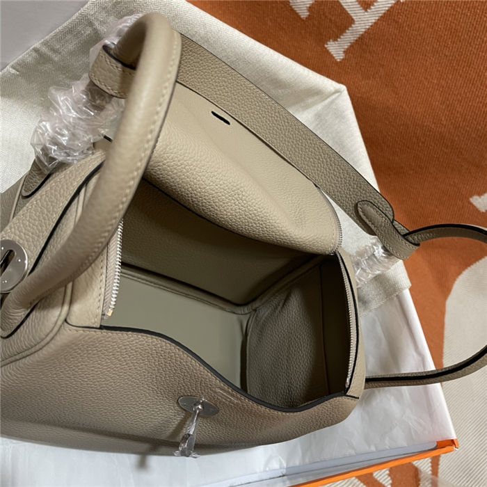 Hermes Lindy 26/30cm Bag Clemence Leather In Tourterelle Silver-Metal WAX High