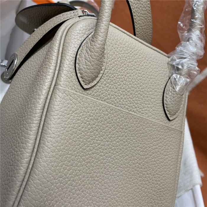 Hermes Lindy 26/30cm Bag Clemence Leather In Tourterelle Silver-Metal WAX High