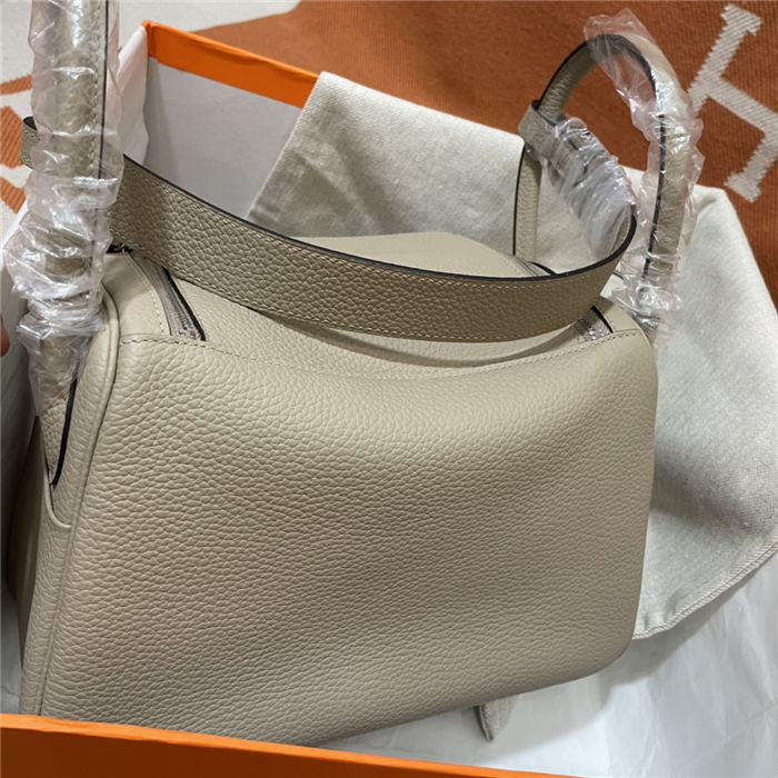 Hermes Lindy 26/30cm Bag Clemence Leather In Tourterelle Silver-Metal WAX High