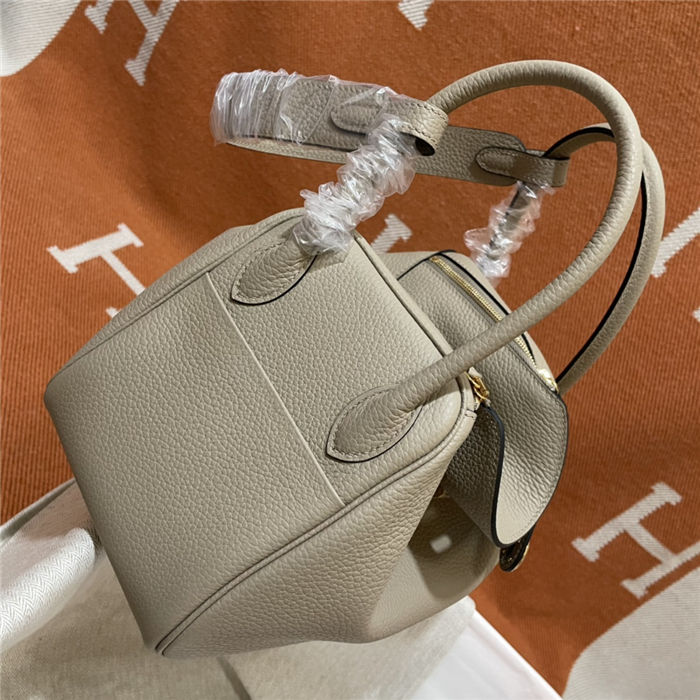 Hermes Lindy 26/30cm Bag Clemence Leather In Tourterelle Gold-Metal WAX High