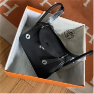 Hermes Lindy 26/30cm Bag Clemence Leather In Black Silver-Metal WAX High