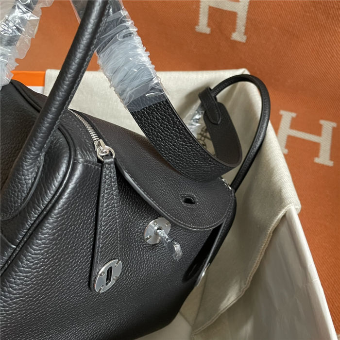 Hermes Lindy 26/30cm Bag Clemence Leather In Black Silver-Metal WAX High