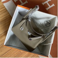 Hermes Lindy 26/30cm Bag Clemence Leather In Etoupe Silver-Metal WAX High