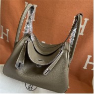 Hermes Lindy 26/30cm Bag Clemence Leather In Etoupe Silver-Metal WAX High