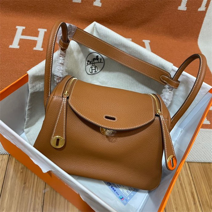 Hermes Lindy 26/30cm Bag Clemence Leather In Tan WAX High