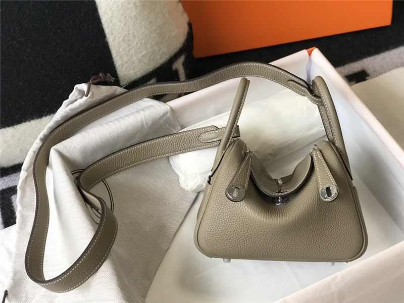 Hermes Lindy Mini Bag Calfskin Leather In Tourterelle High