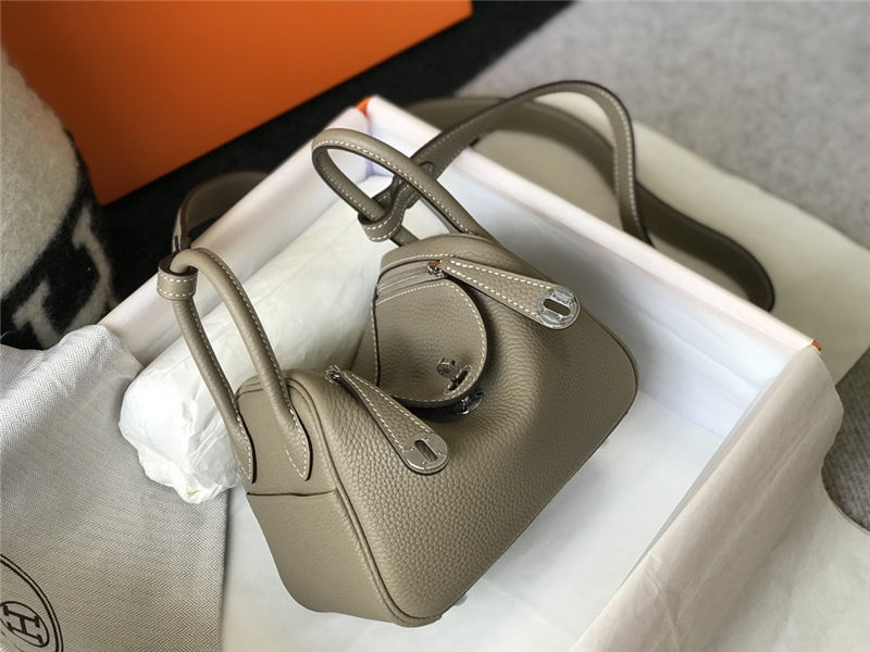 Hermes Lindy Mini Bag Calfskin Leather In Tourterelle High