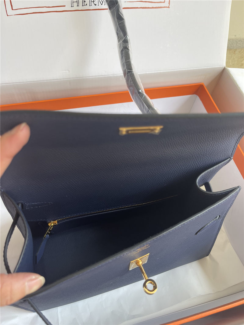 Hermes Kelly Sellier 25 Epsom WAX Navy Blue High