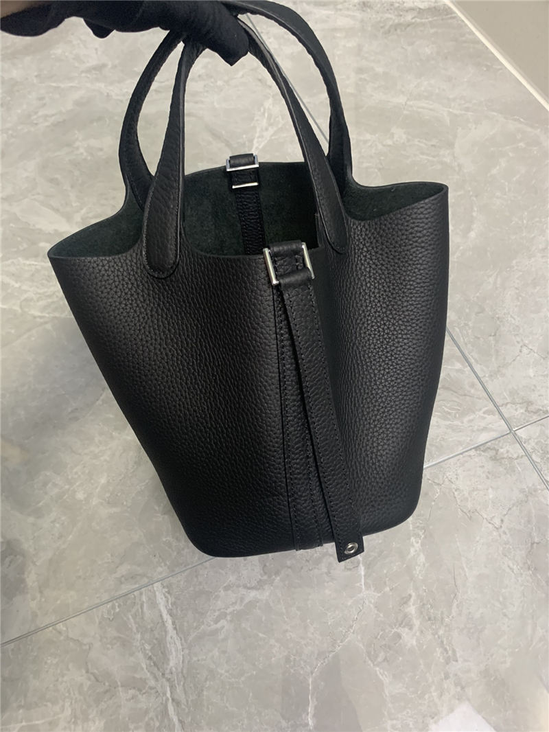 Hermes Picotin 18 Bag Clemence Leather In Black High