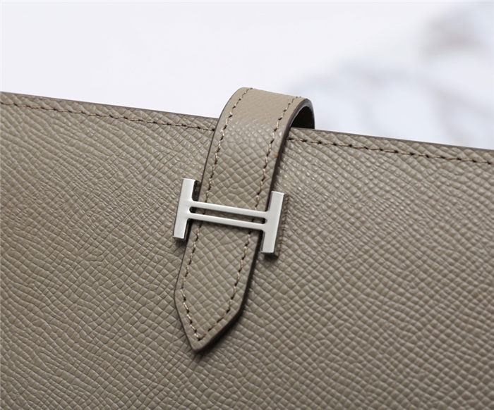 Hermes Bearn Gusset Wallet Epsom Calfskin In Tourterelle High