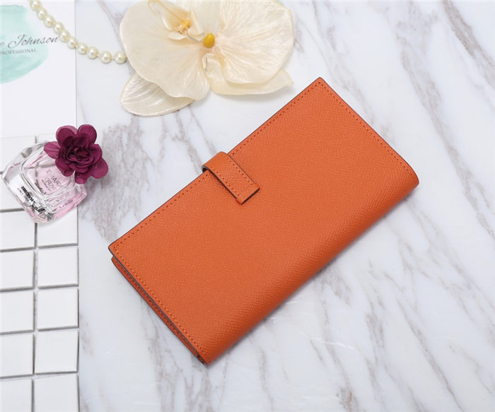 Hermes Bearn Gusset Wallet Epsom Calfskin In Orange High