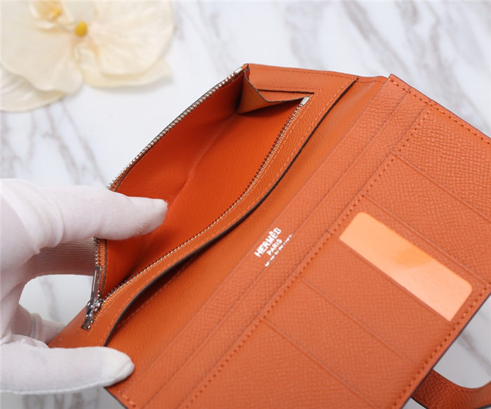 Hermes Bearn Gusset Wallet Epsom Calfskin In Orange High