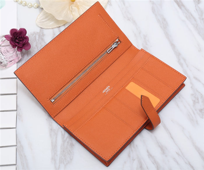 Hermes Bearn Gusset Wallet Epsom Calfskin In Orange High