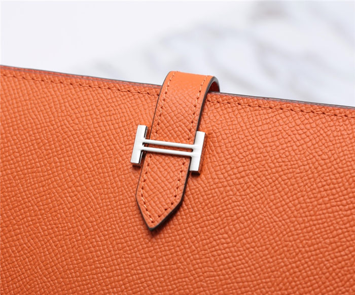 Hermes Bearn Gusset Wallet Epsom Calfskin In Orange High