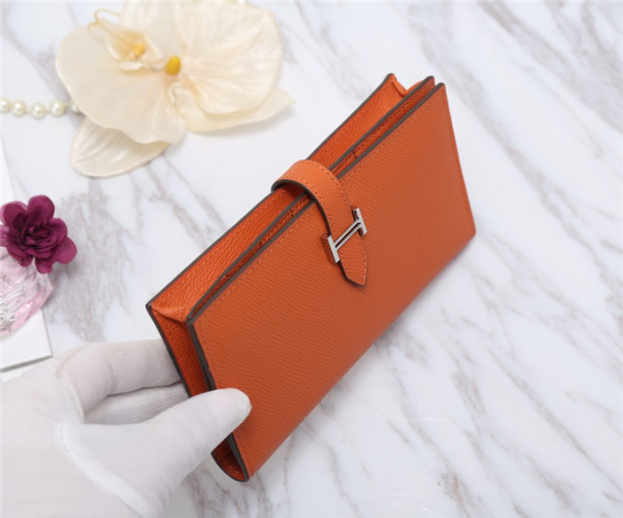 Hermes Bearn Gusset Wallet Epsom Calfskin In Orange High