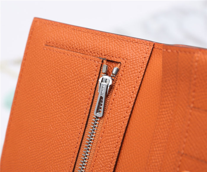 Hermes Bearn Gusset Wallet Epsom Calfskin In Orange High