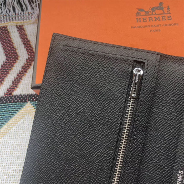 Hermes Bearn Gusset Wallet Epsom Calfskin Black High