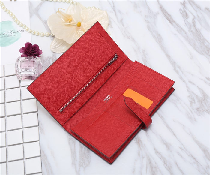 Hermes Bearn Gusset Wallet Epsom Calfskin In Red High